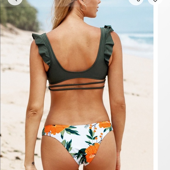 Olive and Floral Ruffle Lace Up Bikini - Picture 5 of 5